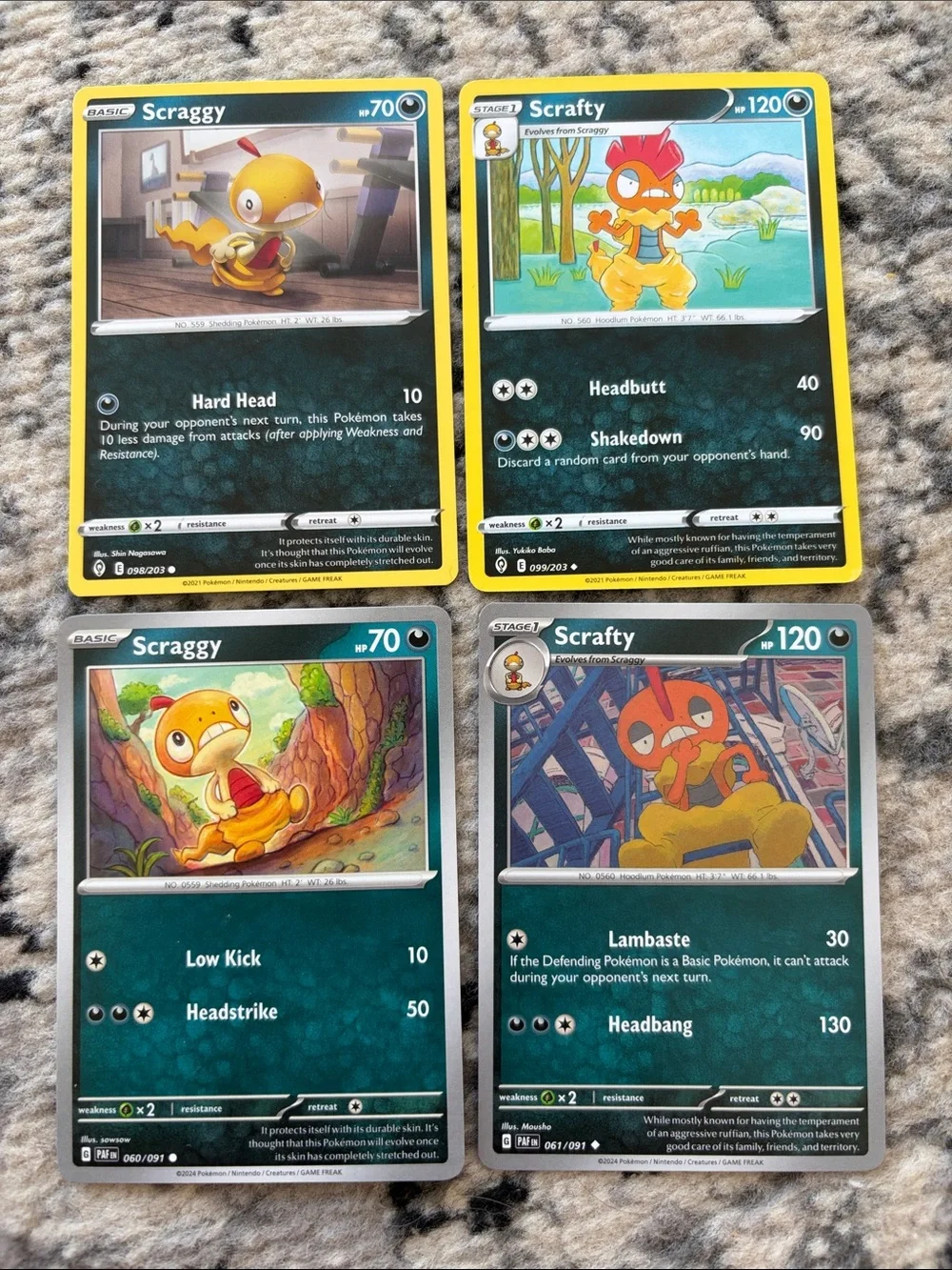 Scraggy & Scrafty Evolution Line Lot | Evolving Skies + Paldean Fates | ✨5/$25✨